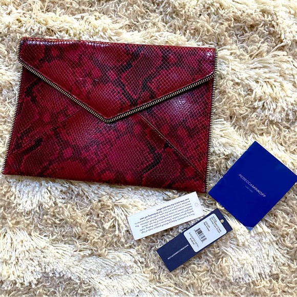 Rebecca Minkoff Handbags - Rebecca Minkoff Sunday Leo red Snakeskin Clutch NWT